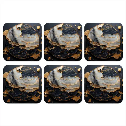 Kunst - Goud - Zwart - Modern - Abstract onderzetter kurk middel -3d