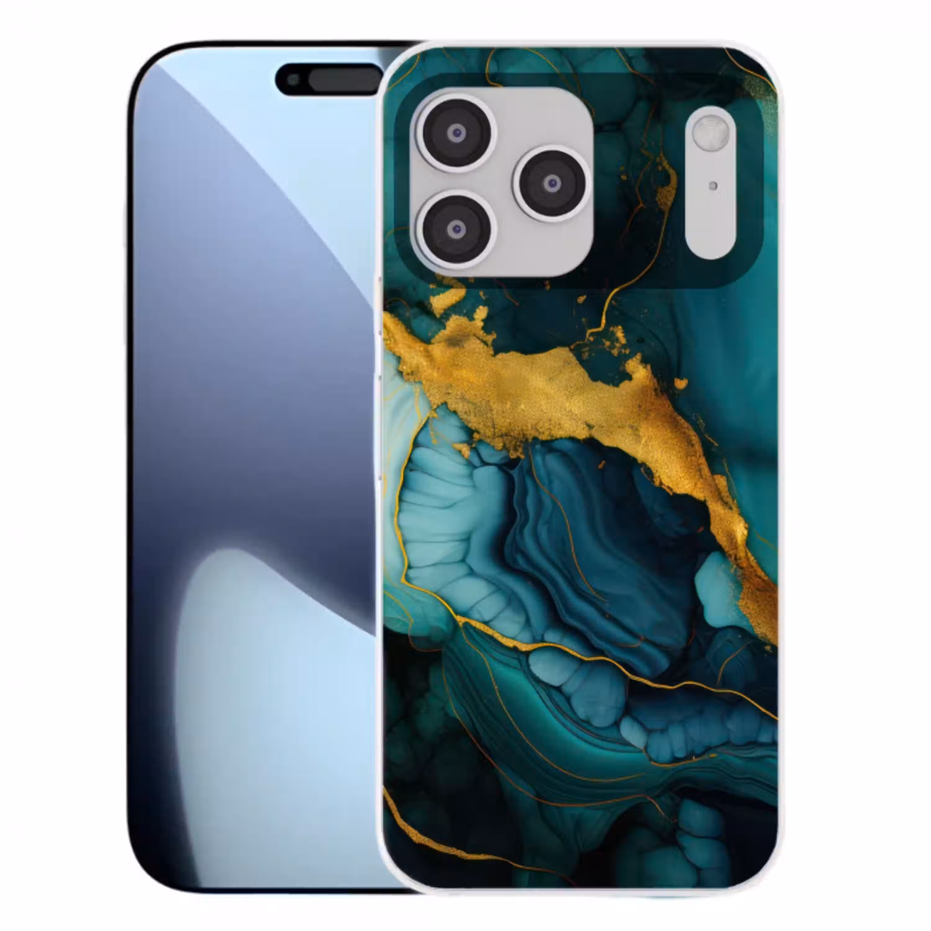 Marmer - Goud - Blauw groen - Abstract - Turquoise Telefoonhoesje iPhone 17 Pro Max klein -3d