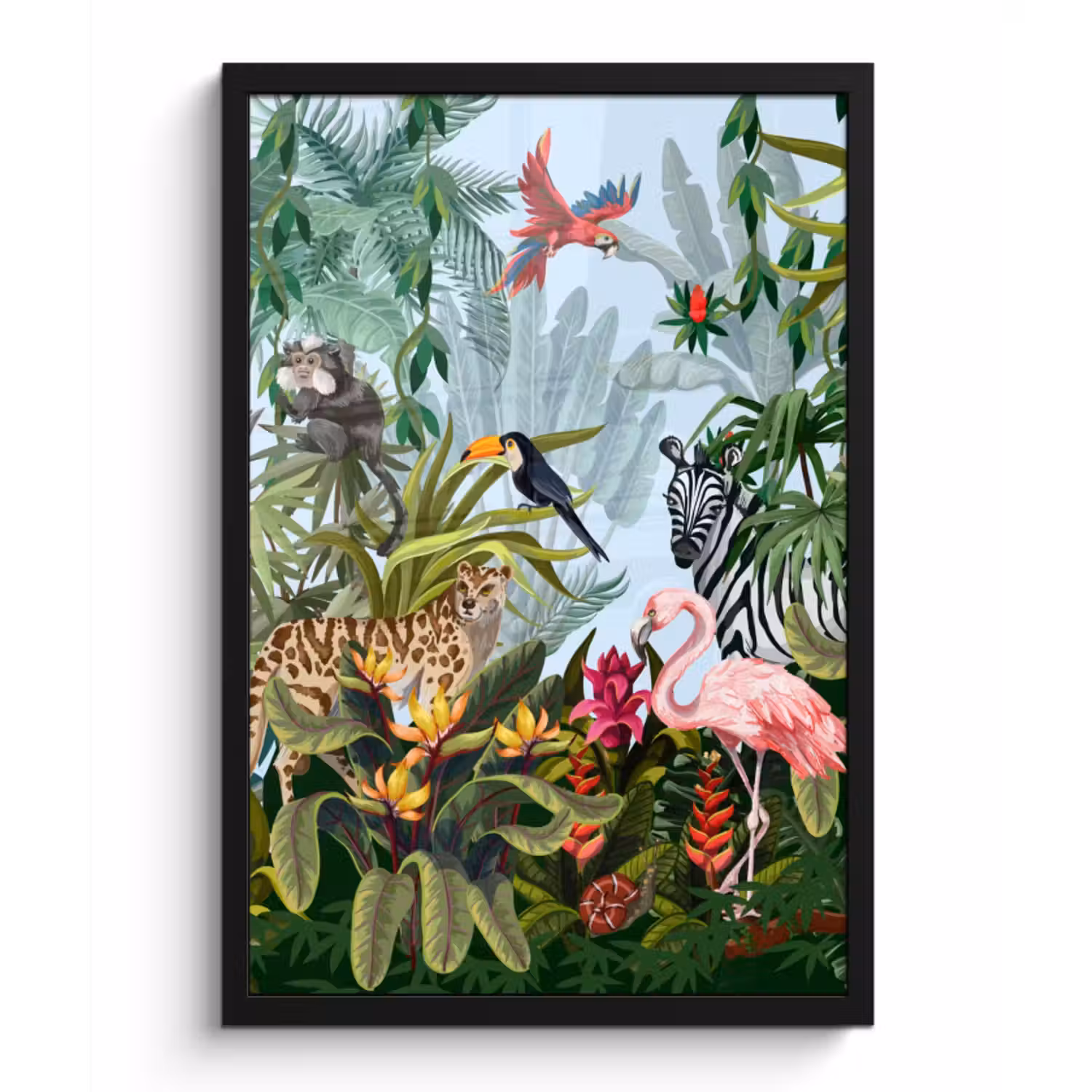 Poster met lijst - Jungle - Natuur - Jongens - Meisjes - Kinderen - Zebra - Flamingo