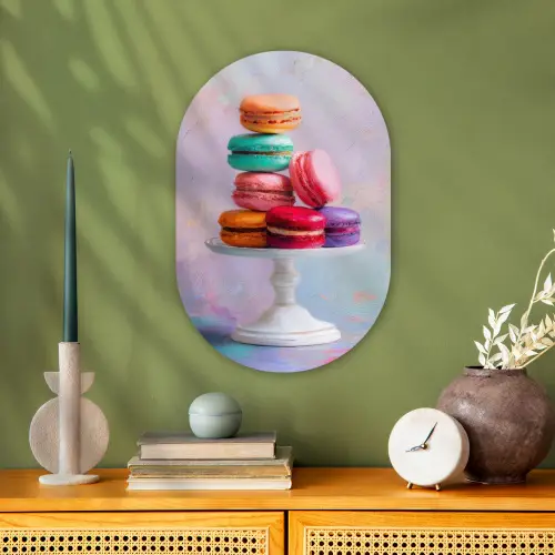 Macarons - Schaal - Pastel - Kleurrijk Wandcirkel Ovaal Forex klein -sfeer2
