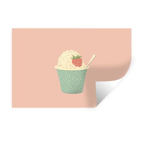 Bakje - Ijs - Aardbei - Roze Muursticker klein -3d