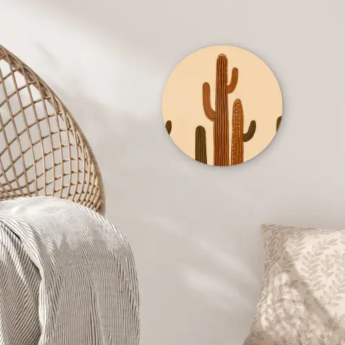 Cactus - Woestijn - Zand - Bruin Wandcirkel kunststof plaat 5mm dik klein -sfeer5