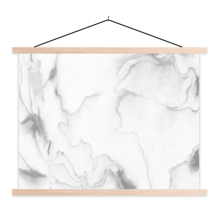 Marmer - Grijs - Wit - Abstract - Marmerlook textielposter latten blank klein -3d