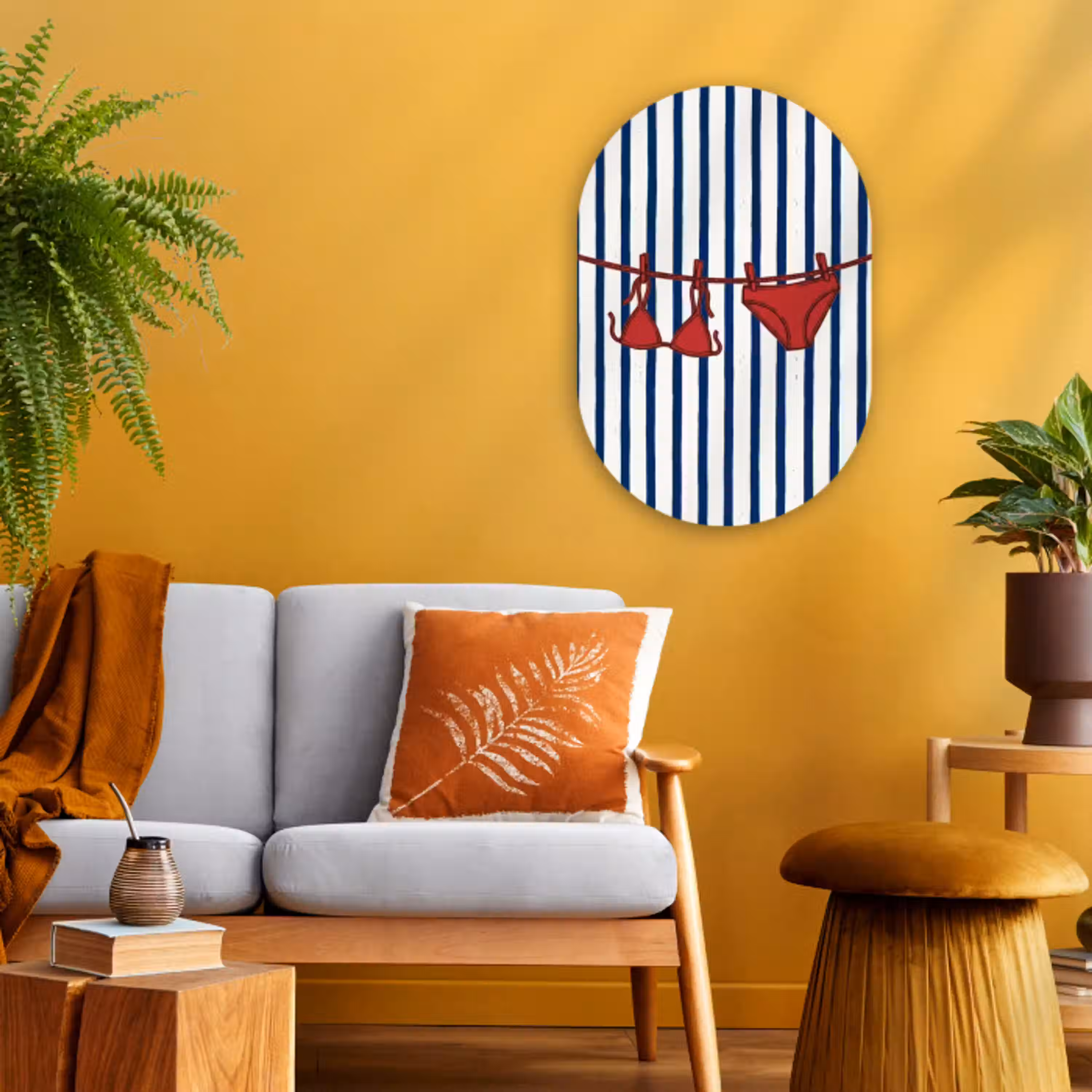 Badkleding - Waslijn - Zomer - Illustratie - Rood Wandcirkel Ovaal Forex klein -sfeer4