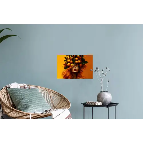 Vrouw - Citroenen - Bloesem - Geel Muursticker klein -plant