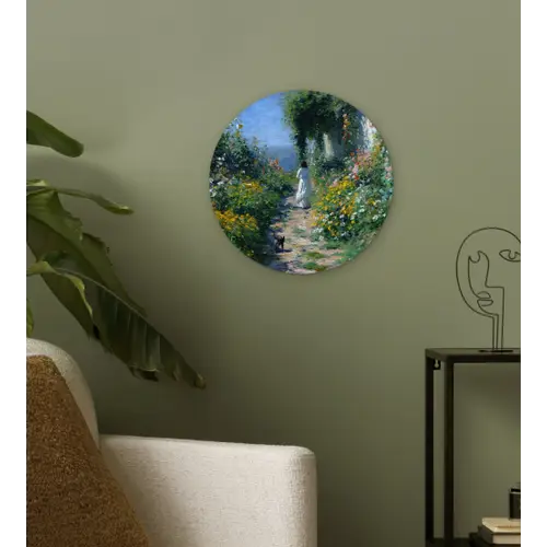 Kat - Vrouw - Bloemen - Huis Wandcirkel kunststof plaat 5mm dik klein -sfeer3