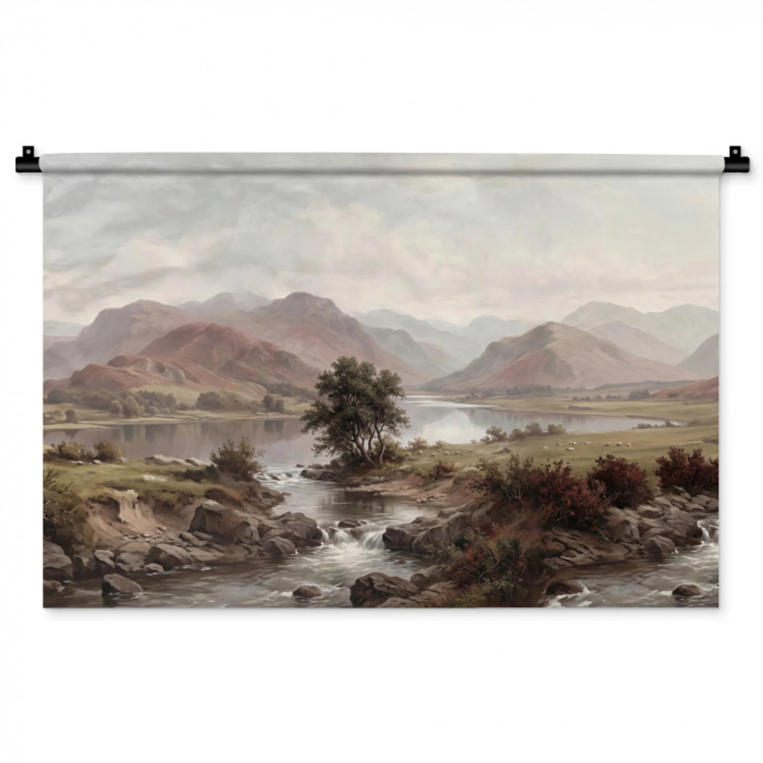 Berglandschap - Meer - Bergen - Vallei - Klassiek Wandkleed katoen middel -zz3d