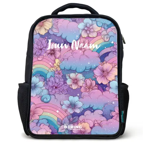 Illustratie van wolken, regenbogen en bloemen Rugzak - Zwart middel -3d