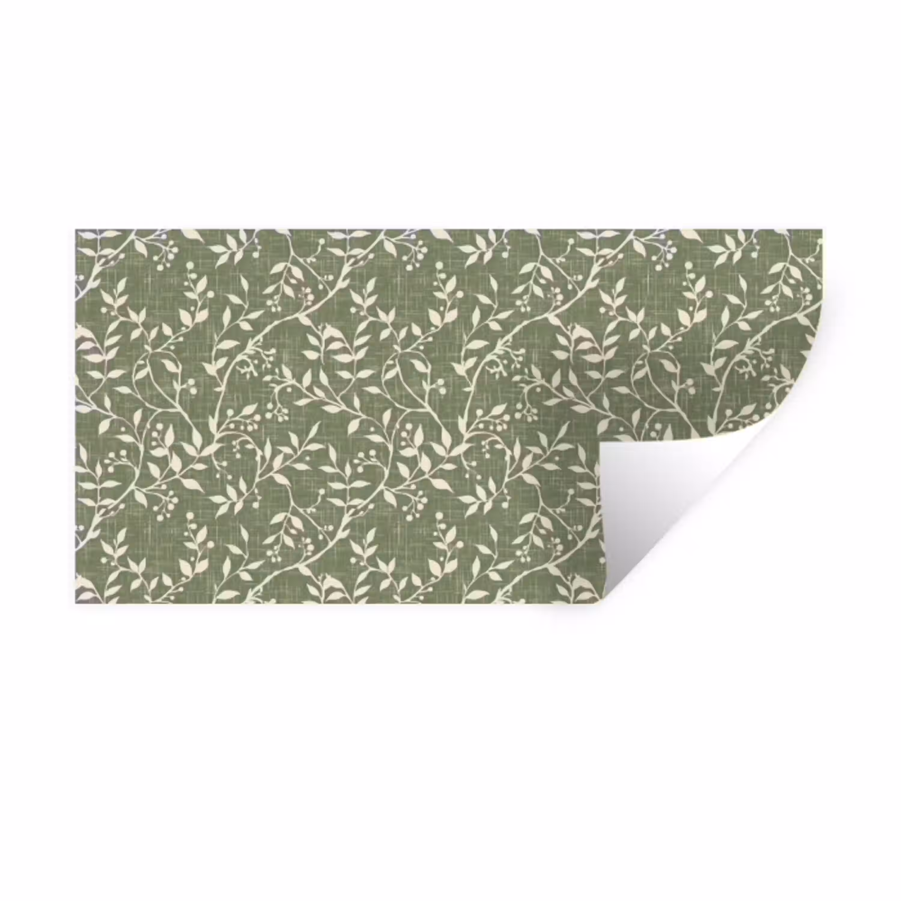 Saliegroen - Botanisch - Takken - Besjes - Linnen - Patroon Muursticker klein 287 -3d
