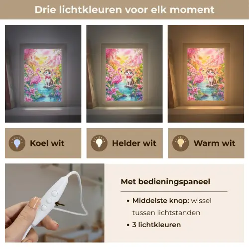 Kitten - Flamingo - Bloemen Light Box met kabel klein -USP_lichtkleurNL