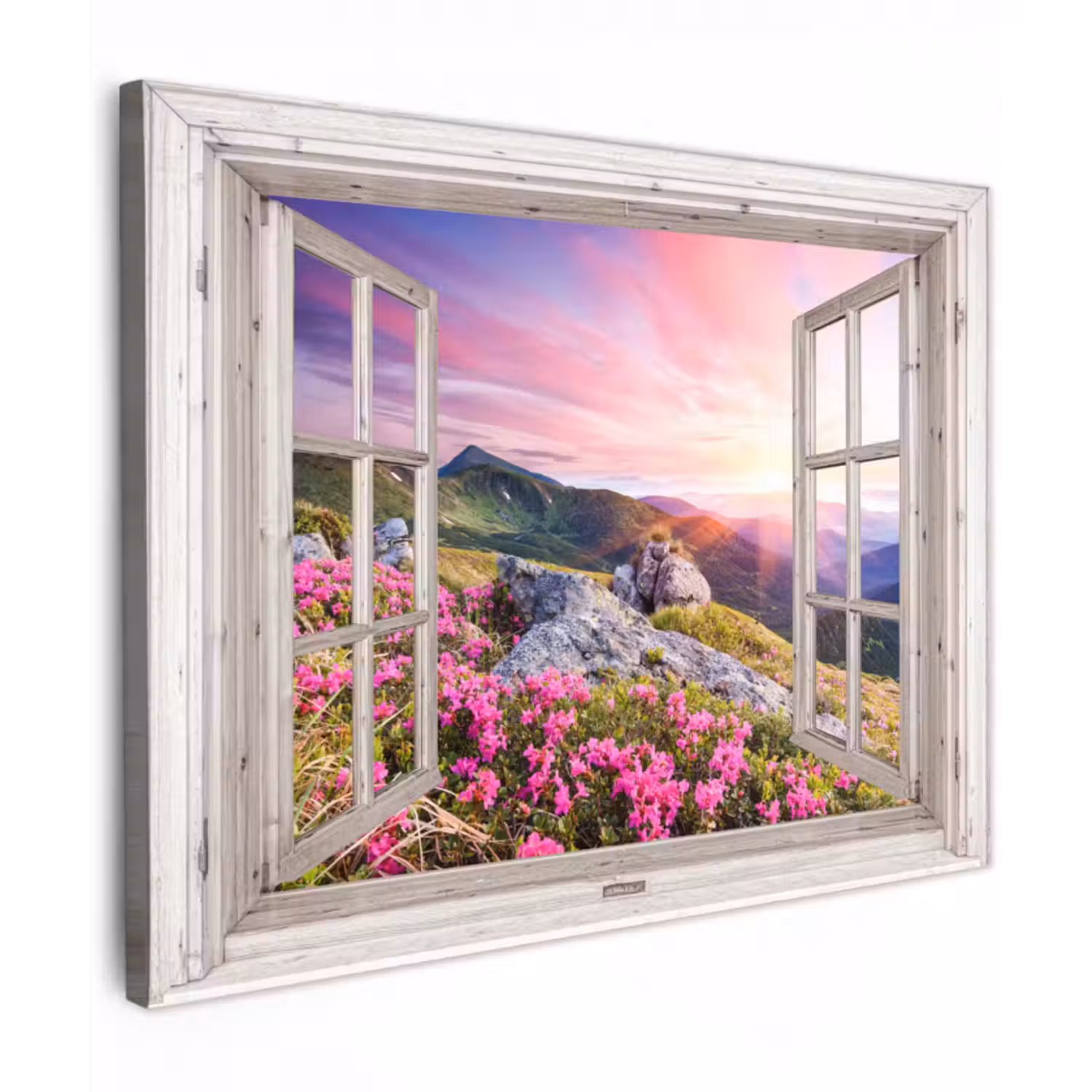 Leinwandbild - Berge - Landschaft - Aussicht - Blumen - Abend - Rosa