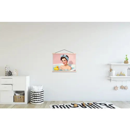 Badkamer - Eend - Blauw textielposter latten blank klein -kinderkamer