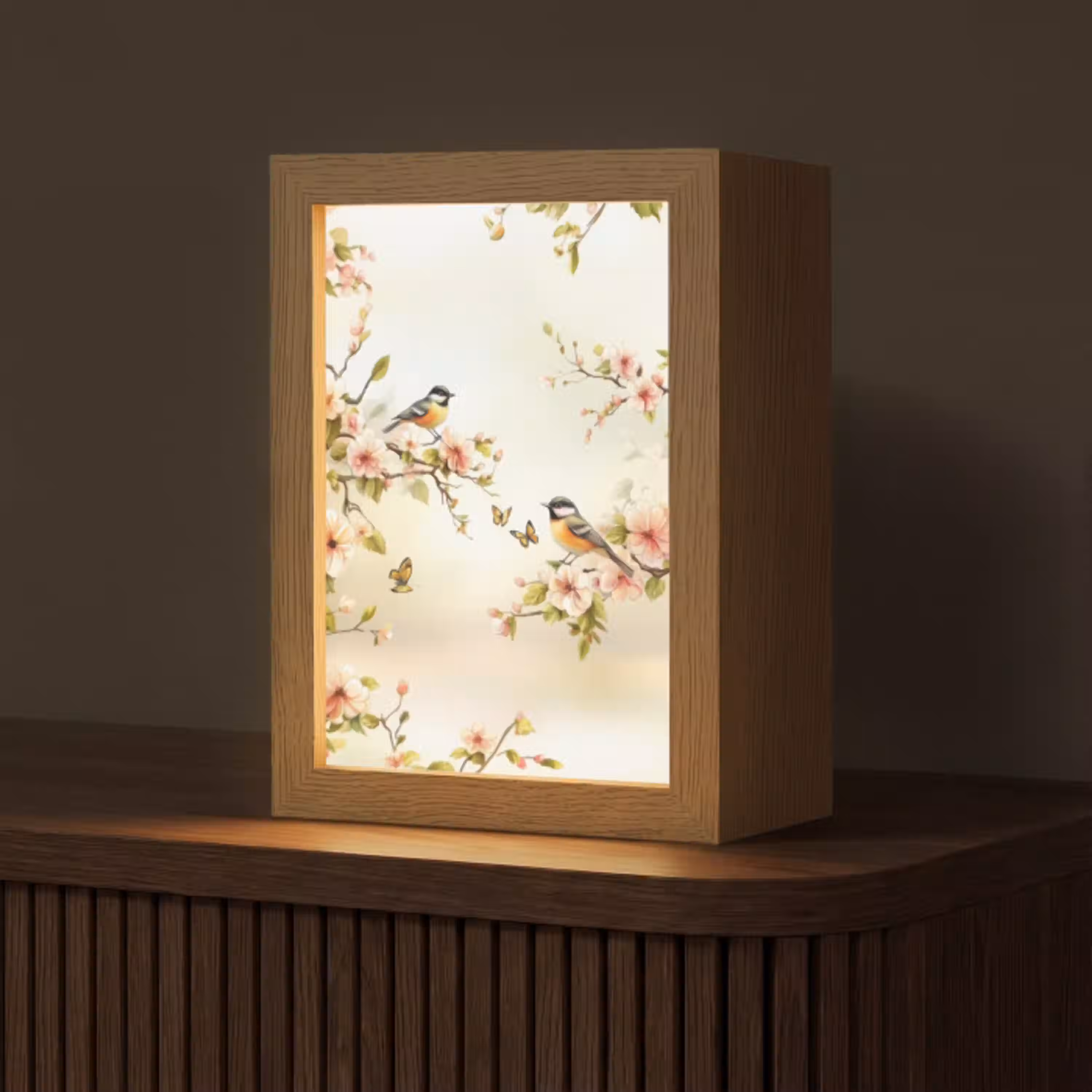 Takken - Bloemen - Vogeltjes - Roze Light Box met kabel (Tafellamp) klein -z3d_website