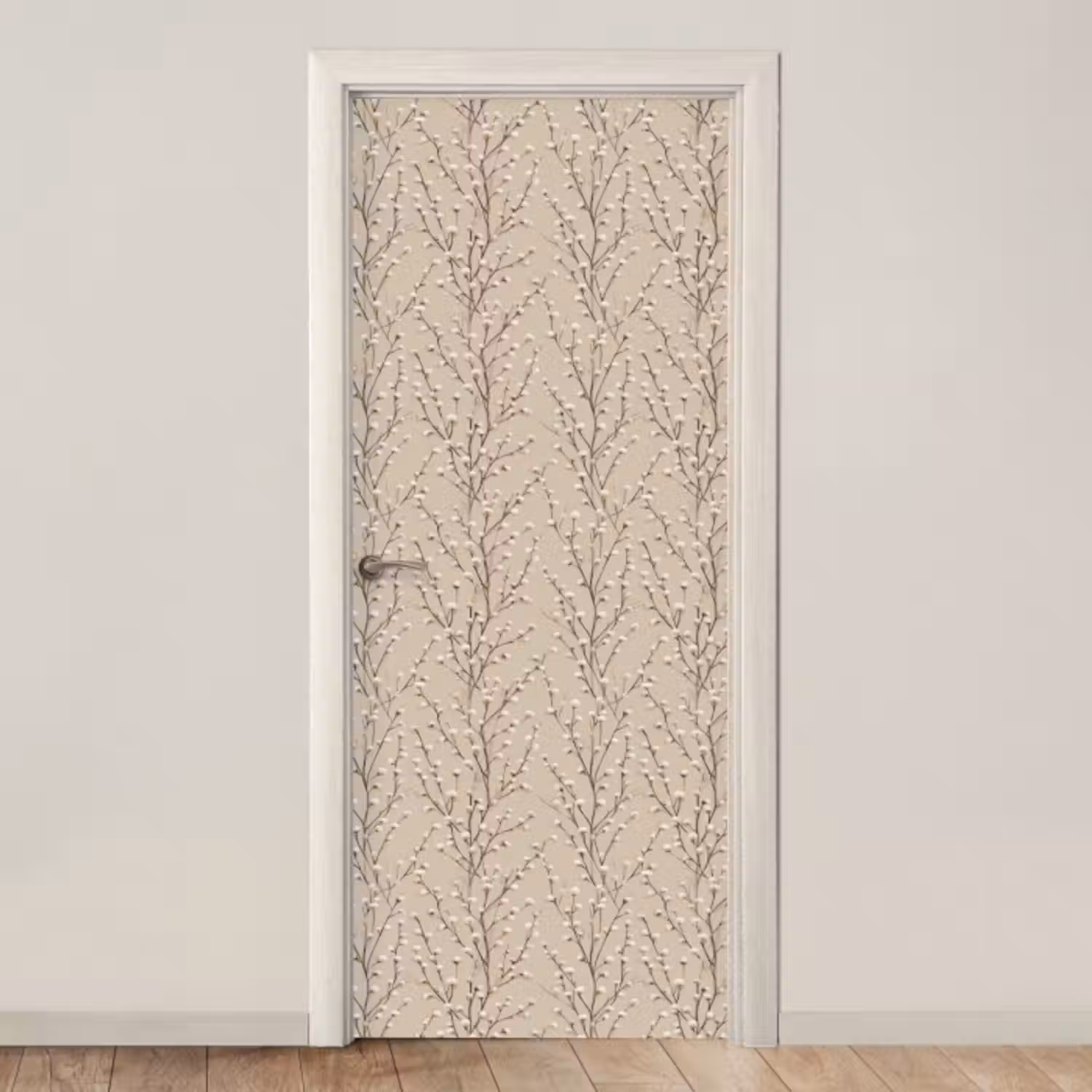 Türtapete mit Name - Baumwolle - Natur - Taupe