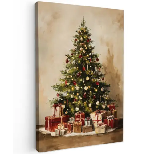 Kerstboom - Versierd - Kleurrijk Tuinposter op houten frame 2 cm dik klein -3d