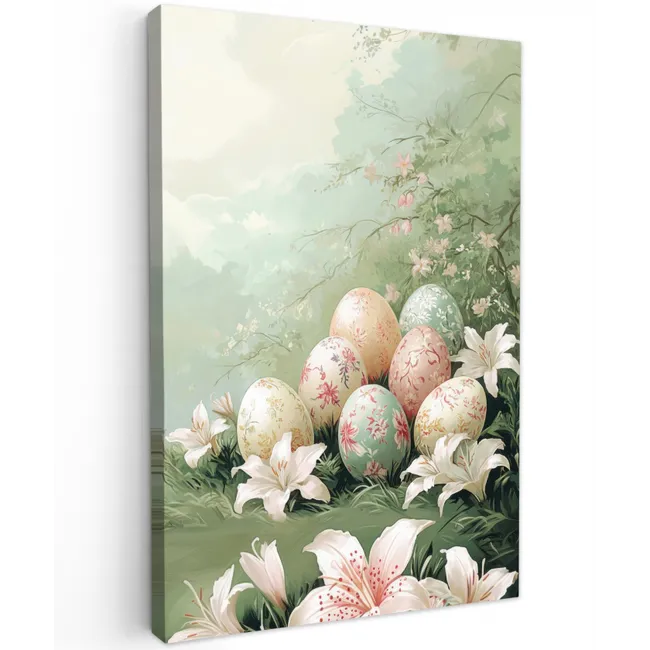 Paaseieren - Pasteltinten - Bloemen Tuinposter op houten frame 2 cm dik klein -3d