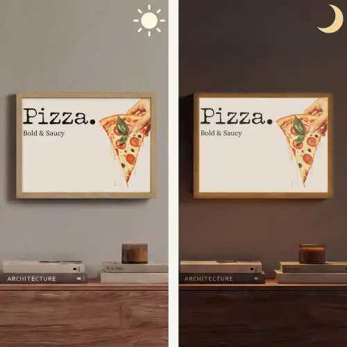 Pizza - Kaas - Pepperoni Light Box met batterij (Wandlamp) middel -sfeer3