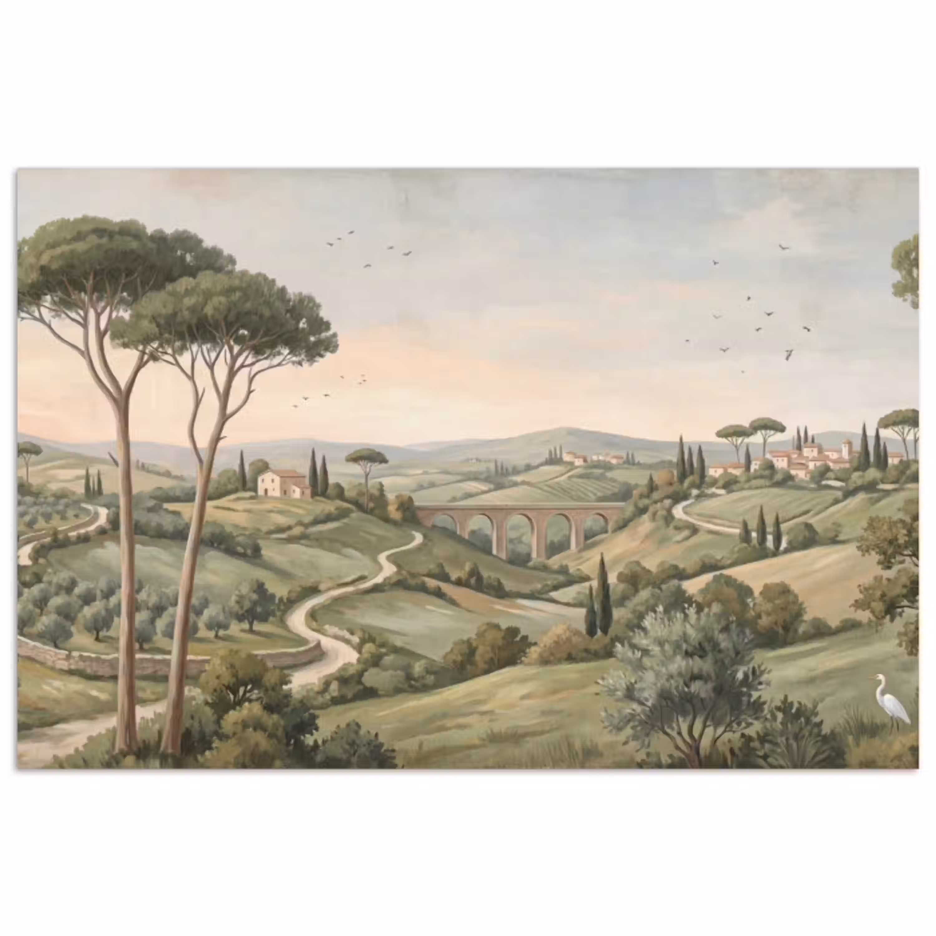 Landschap - Heuvels - Zandpad - Groen poster papier klein -3d