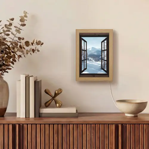 Winter - Landschap - Natuur - Berg - Bomen - Doorkijk - Uitzicht Light Box met kabel (Tafellamp) klein -sfeer2