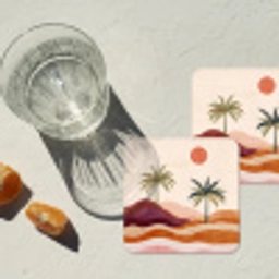 Palmbomen - Abstract - Zon - Heuvels onderzetter kurk middel -sfeer4
