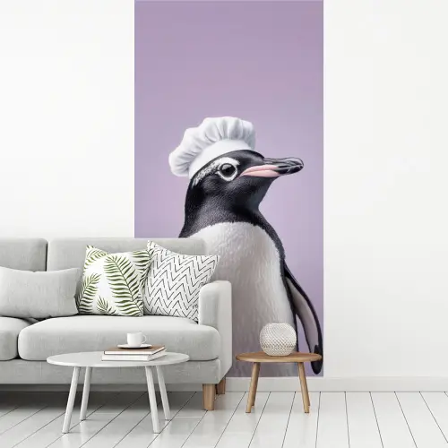 Pinguïn - Koksmuts - Lief - Paars fotobehang vinyl groot -woonkamer