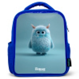Blauw pluizig monster met hoorns Kinderrugzak - Blauw middel -3d
