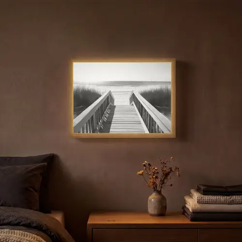 Loopbrug - Hout - Strand - Zee Light Box met batterij (Wandlamp) middel -sfeer4