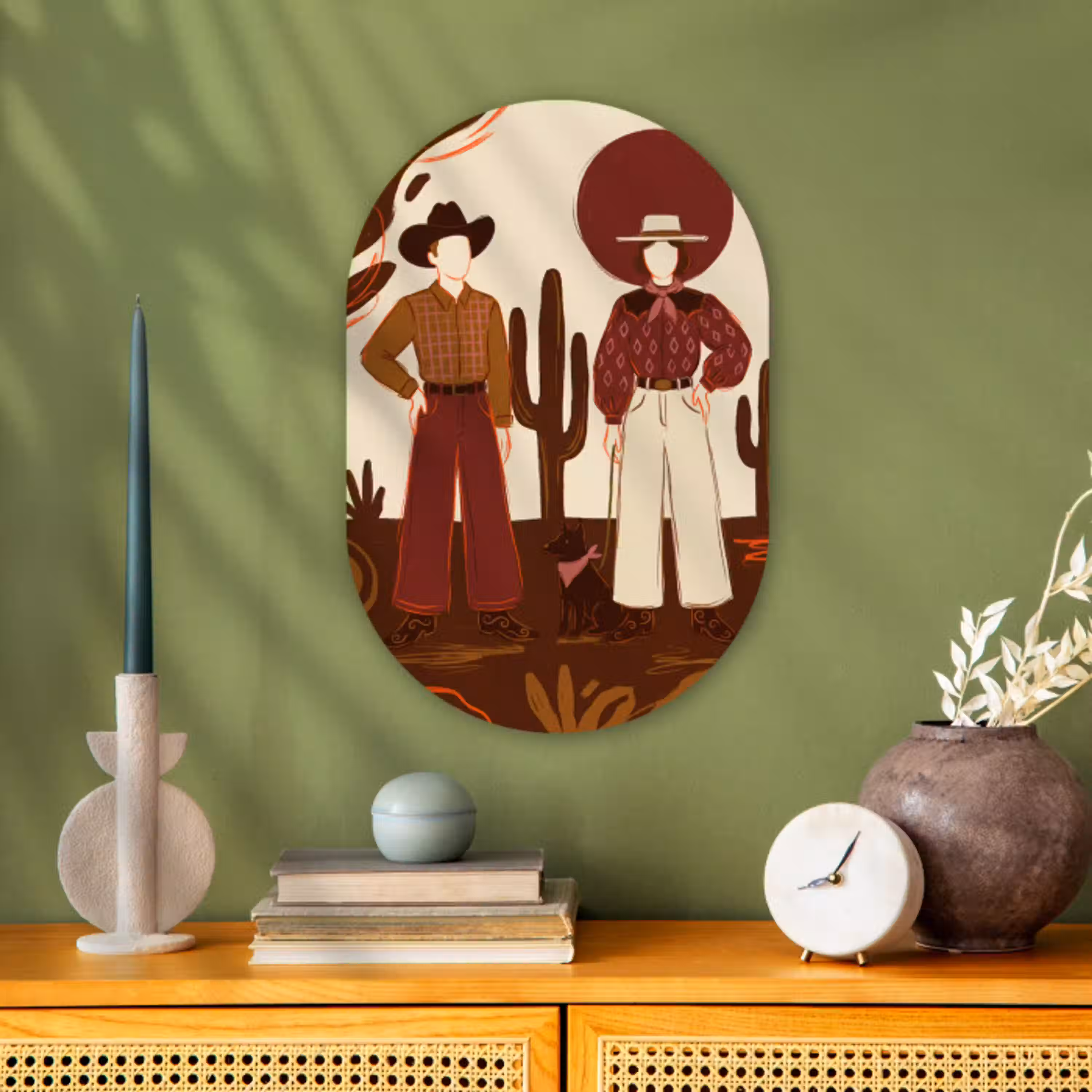 Mensen - Cowboykleding - Westerse stijl - Illustratie - Bruin Wandcirkel Ovaal Forex klein -sfeer2