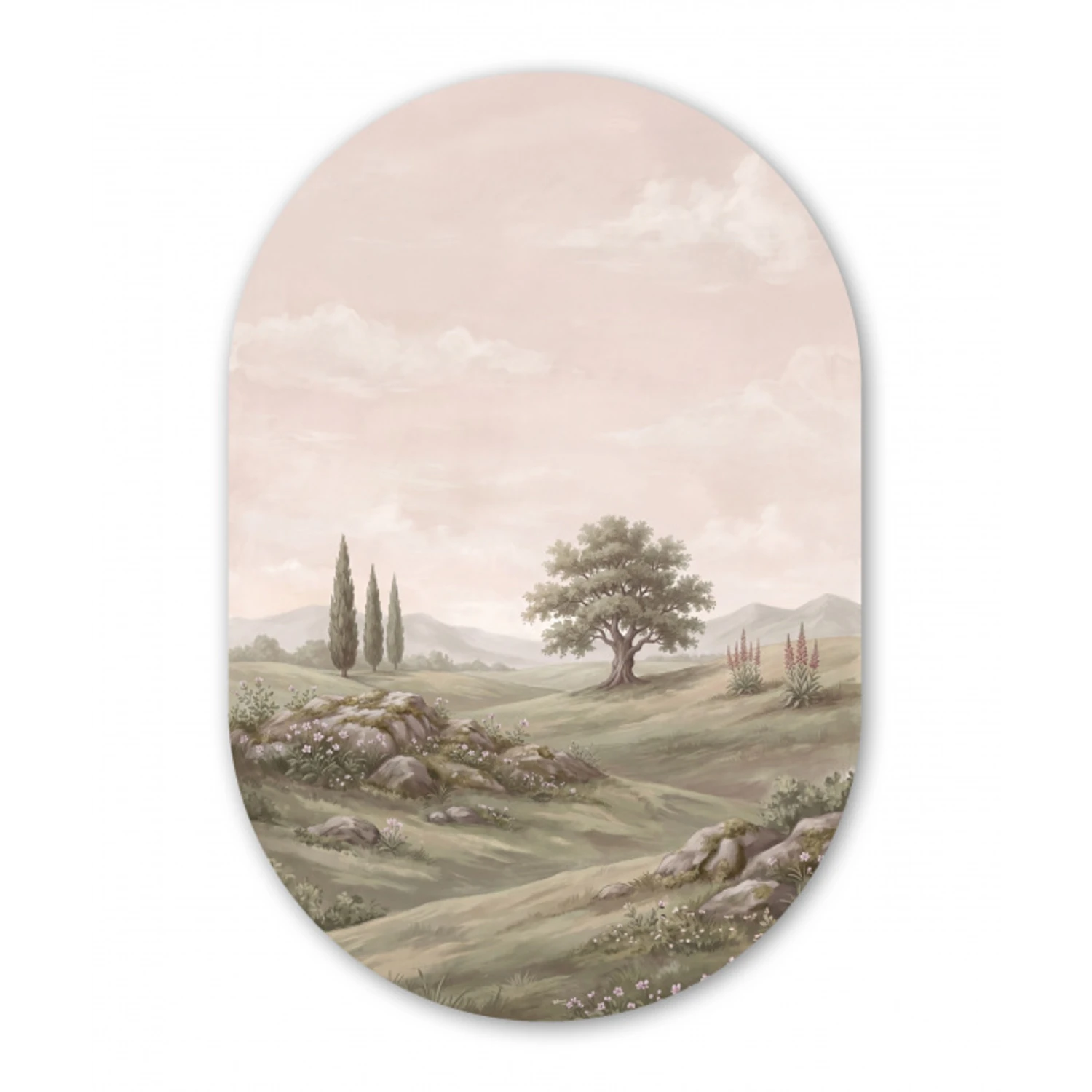 Heuvellandschap - Bomen - Natuur - Groen Wandcirkel Ovaal Forex klein -3d