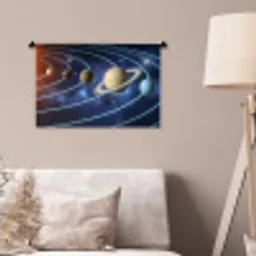 Ruimte - Zonnestelsel - Blauw Wandkleed katoen klein -sfeer4