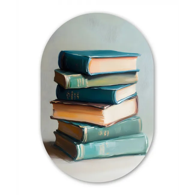 Stapel - Boeken - Groen - Daglicht Wandcirkel Ovaal Glas middel -3d