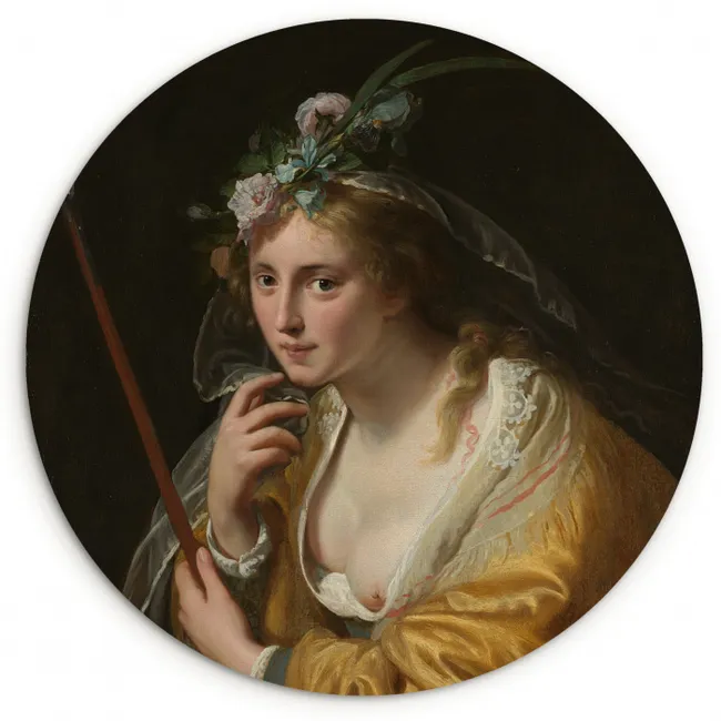 Een herderin - Schilderij van Paulus Moreelse Wandcirkel kunststof plaat 5mm dik klein -3d