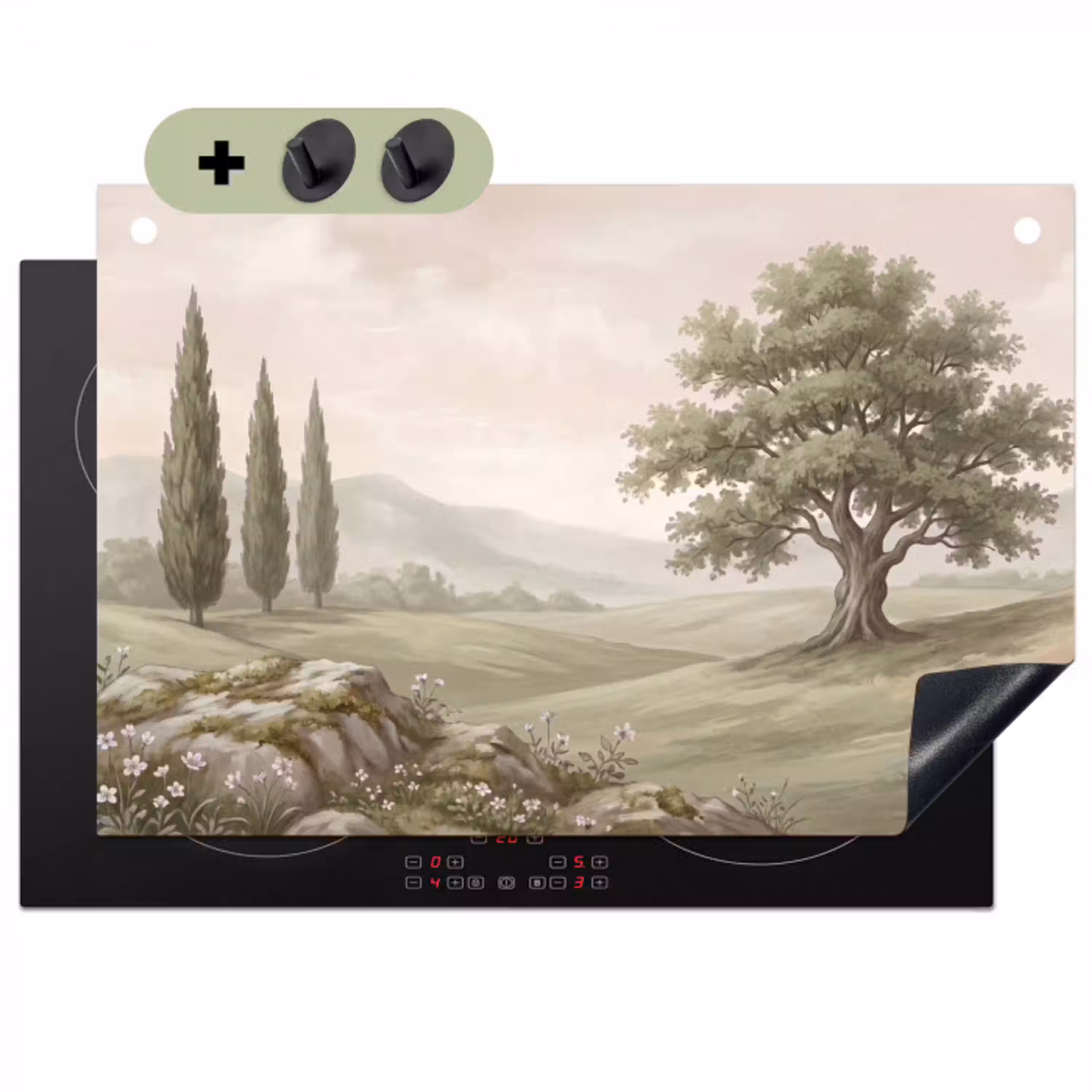 Heuvellandschap - Bomen - Natuur - Groen Inductie beschemer met haakjes klein -3d