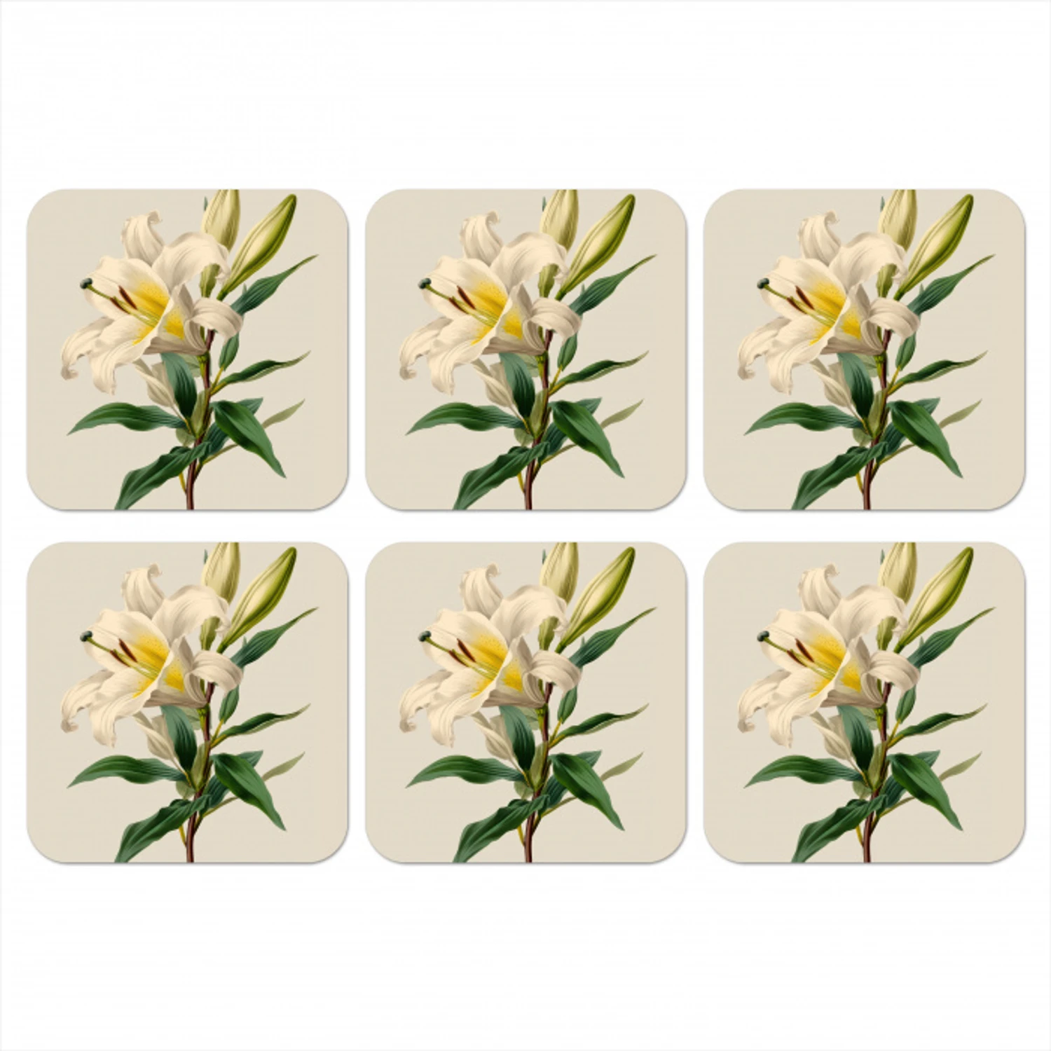 Lelie - Elegant - Botanisch - Beige onderzetter kurk middel -3d
