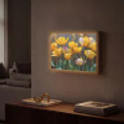 Tulpen - Geel - Penseelstreken - Abstract Light Box met batterij (Wandlamp) middel -sfeer1