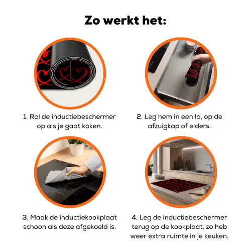 Verweven - Harten - Zwart - Rood Inductie beschermer vinyl 3mm klein 276 -zzzzzzz-td-werking