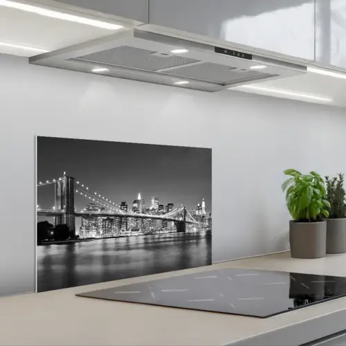 New York - Brug - Brooklyn - Zwart wit - Architectuur keuken achterwand spatscherm klein -3d_schuin
