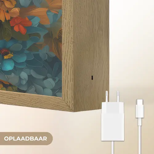 Vrouw - Bloemen - Oranje - Blauw - Modern Light Box met batterij (Wandlamp) middel -USP_websiteoplaadbaarNL