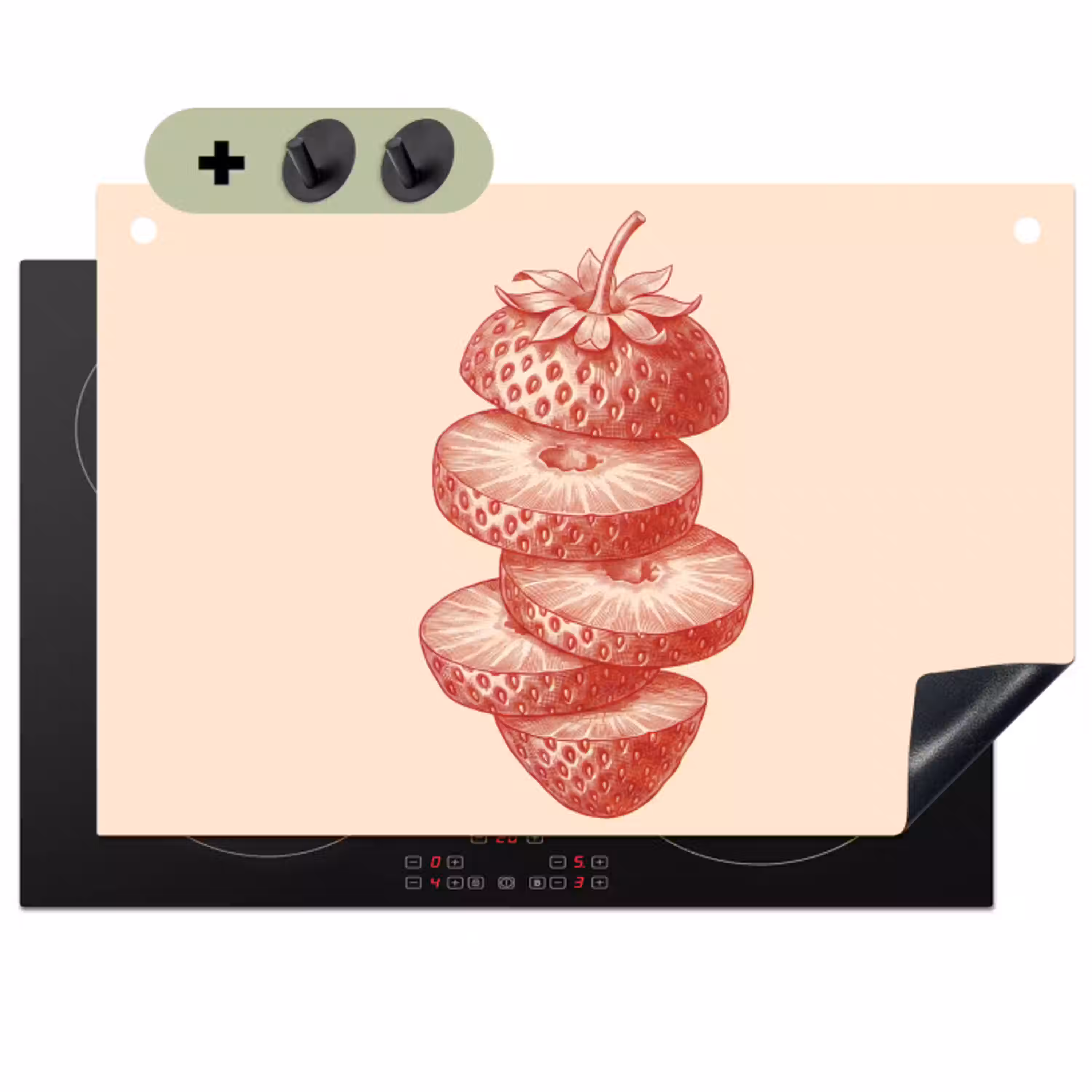 Fruit - Gesneden - Illustratie - Rood - Vintage Inductie beschemer met haakjes klein -3d