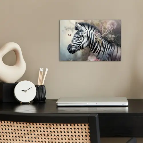 Zebra - Wilde dieren - Vlinder - Bloemen poster papier klein -sfeer1