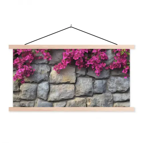Bougainvillea - Stenen Muur - Roze textielposter latten blank klein -3d