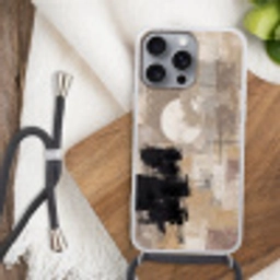 Abstract - Cirkel - Modern - Beige - Zwart - Minimalistisch Hoesje iPhone 16 Pro Max met koord klein -sfeer4