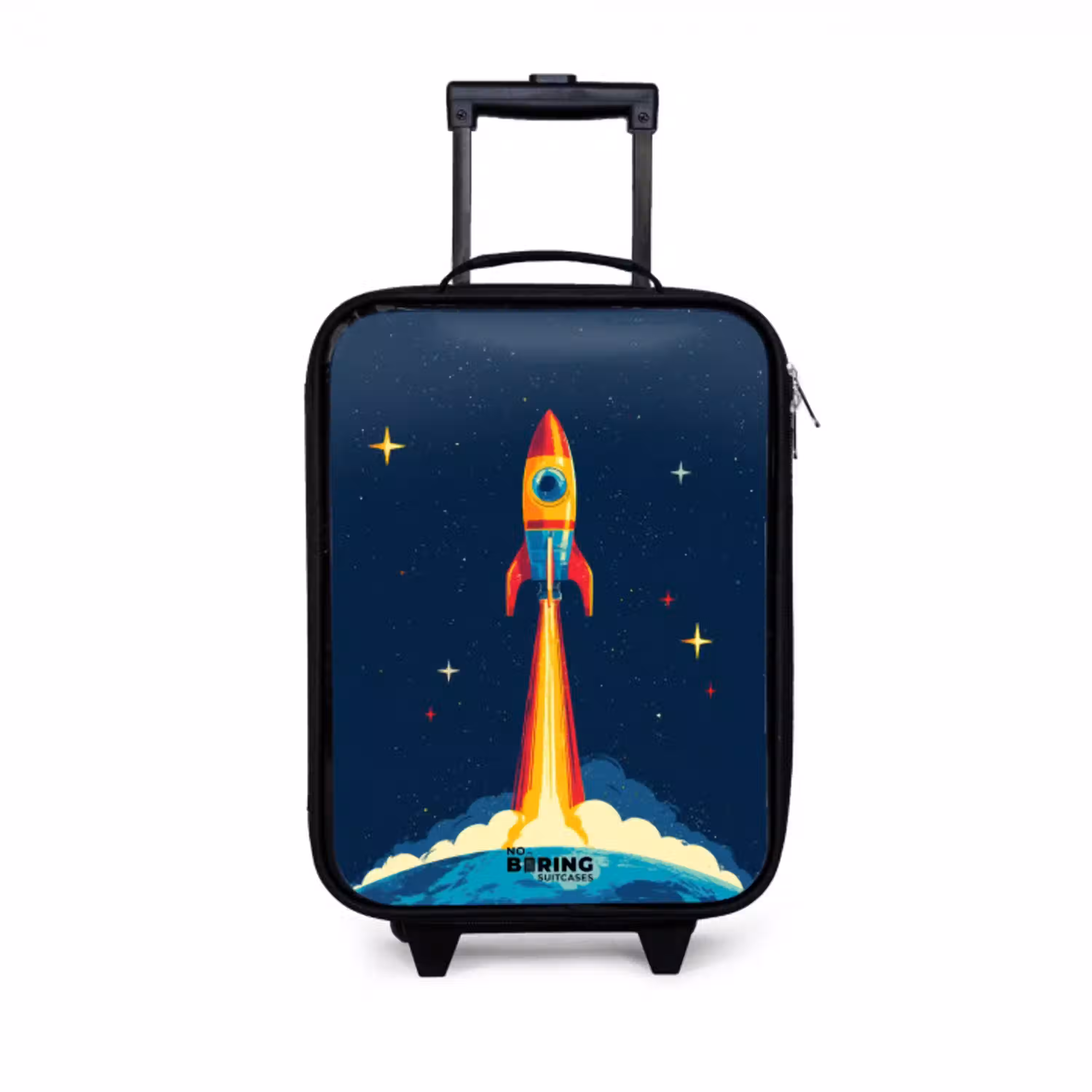 Planeet - Raket - Sterren - Donkerblauw Kinderkoffer - Zwart klein -3d