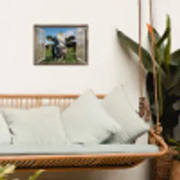 Doorkijk - Koe - Weiland - Dieren - Natuur tuinposter los doek klein -sfeer7