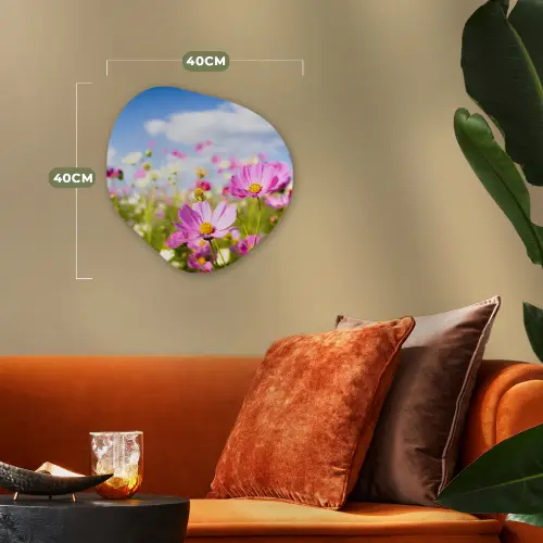 Bloemen - Wei - Paars - Gras - Wit - Wolken - Blauw Wandcirkel Organisch Forex 3mm klein -sfeer3