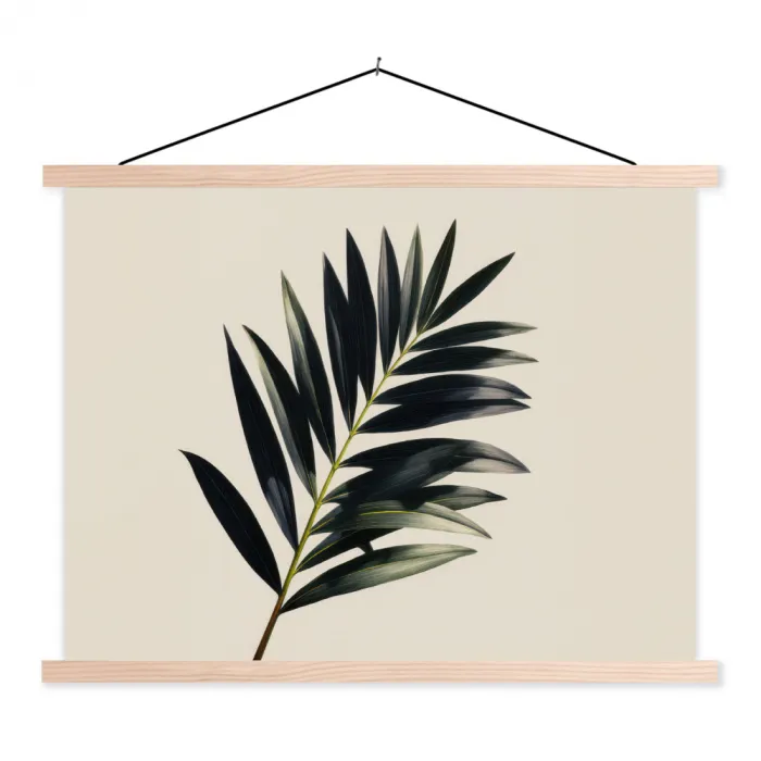 Palmblad - Subtiel - Groen - beige textielposter latten blank klein -3d