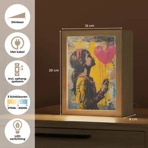 Graffiti - Meisje - Ballon - Street art Light Box met kabel (Tafellamp) klein -USP_NL