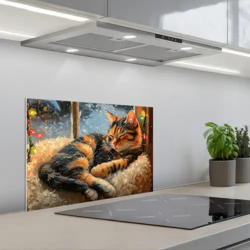 Kat - Kerst - Winter - Dier keuken achterwand spatscherm klein -3d_schuin