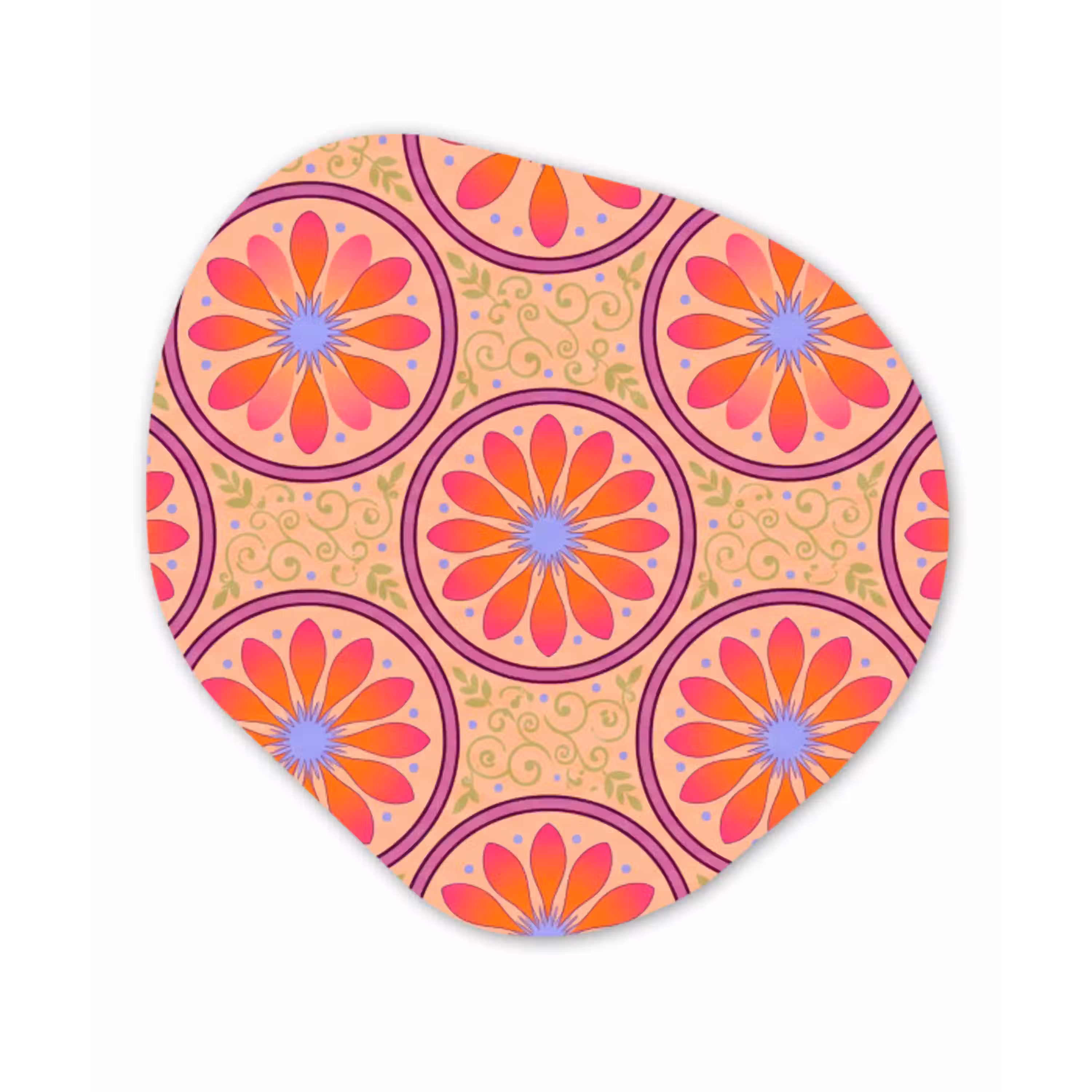 Patroon - Bloemen - Decoratief - Kleurrijk - Modern Wandcirkel Organisch Aluminium middel -3d