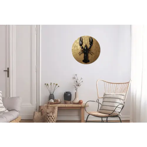 Kreeft - Zwart - Goud - Luxe Wandcirkel aluminium klein -woonkamer